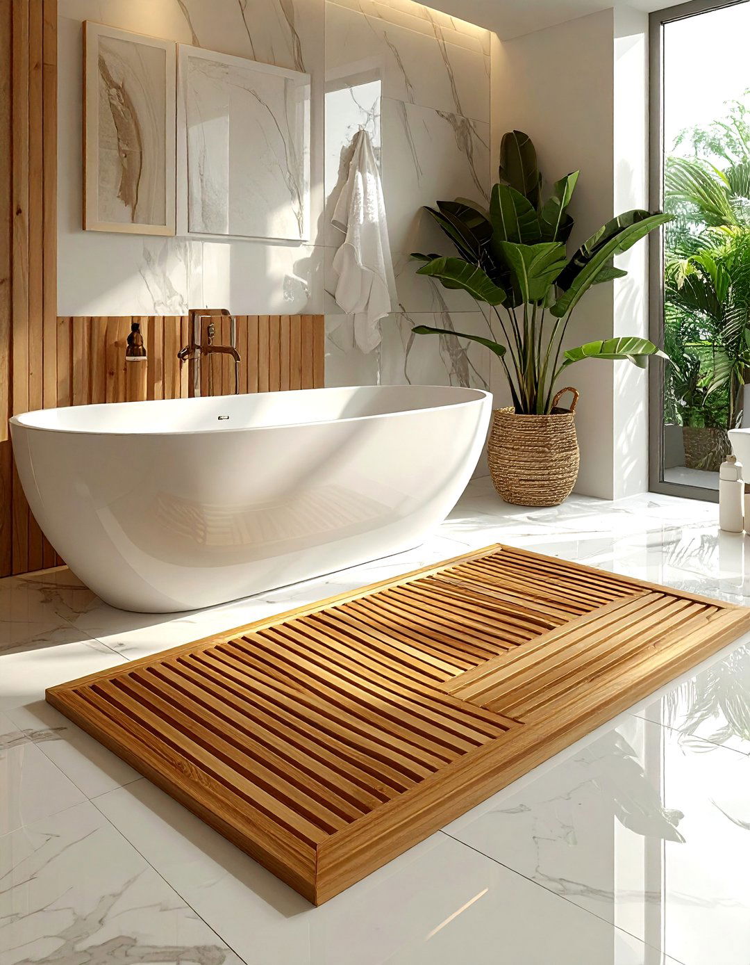 Teak Wood Bathroom Mat - 30 natural wood decor ideas