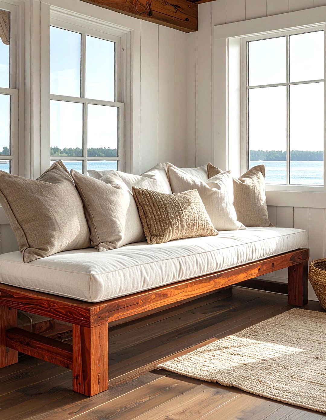 Teak Wood Bench - 30 living room beach furniture ideas