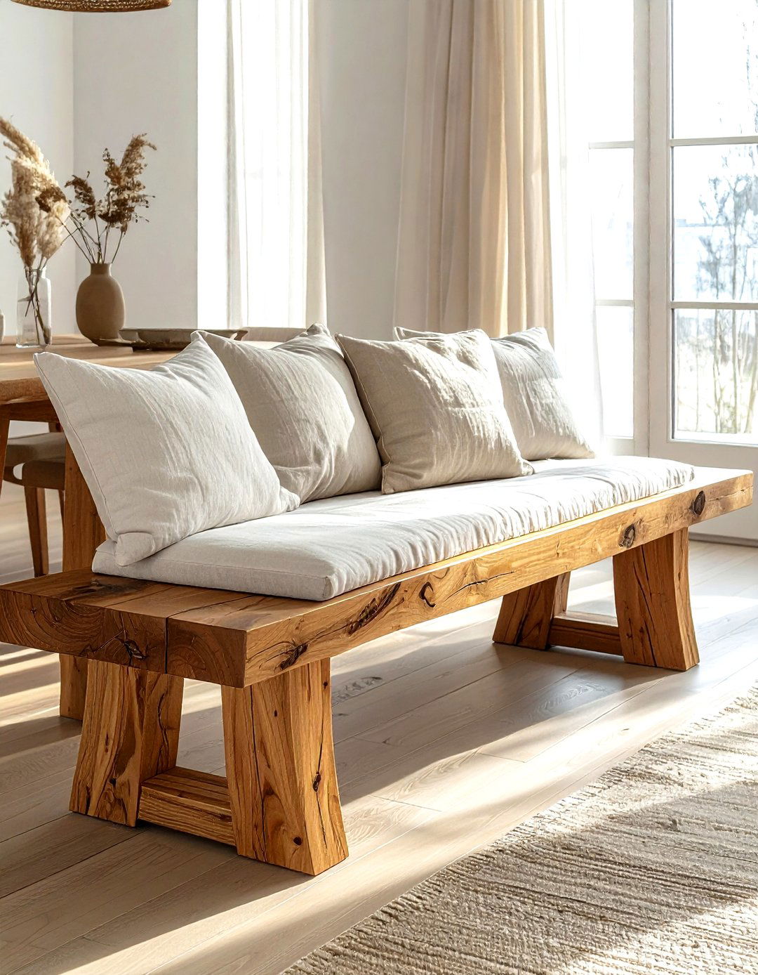 Teak Wood Bench - 30 wood accent dining room ideas