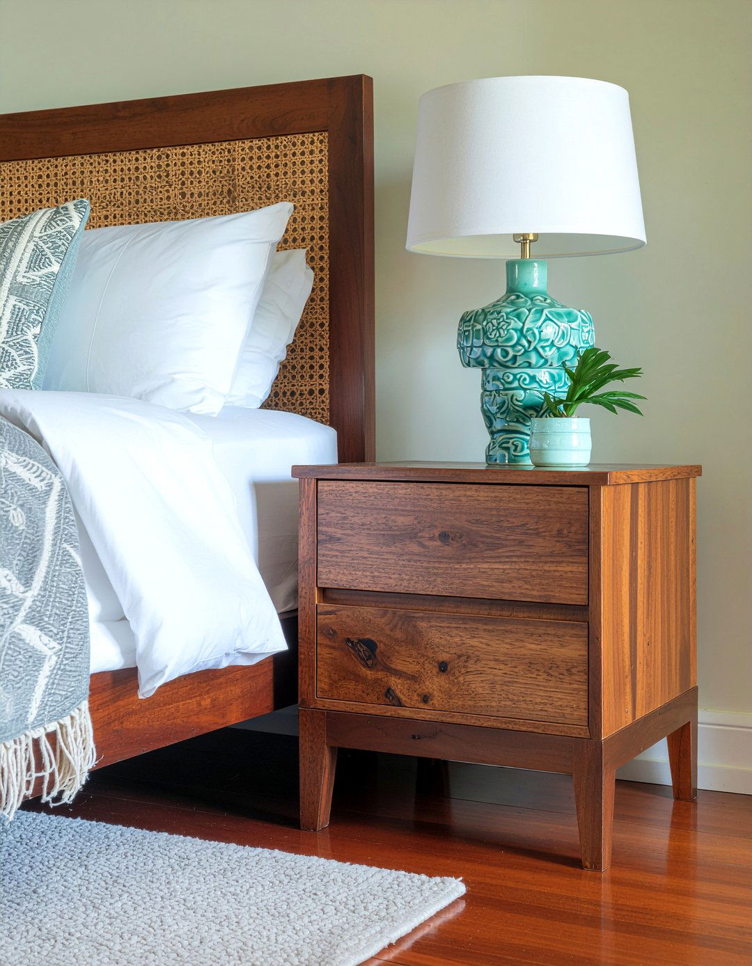 Teak Wood Nightstand - 30 Hawaiian bedroom ideas
