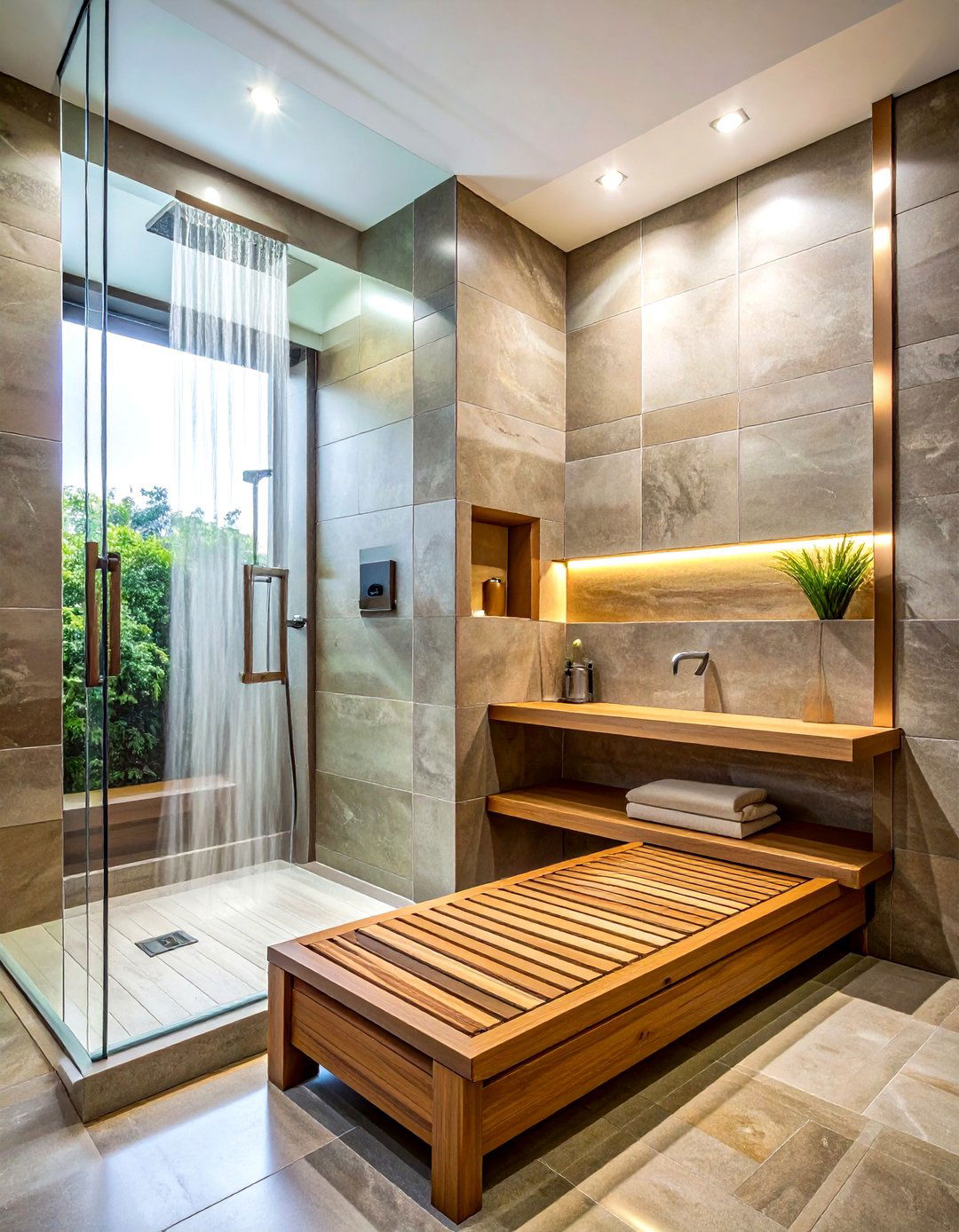 Teak Wood Shower Bench - 30 earthy bathroom ideas