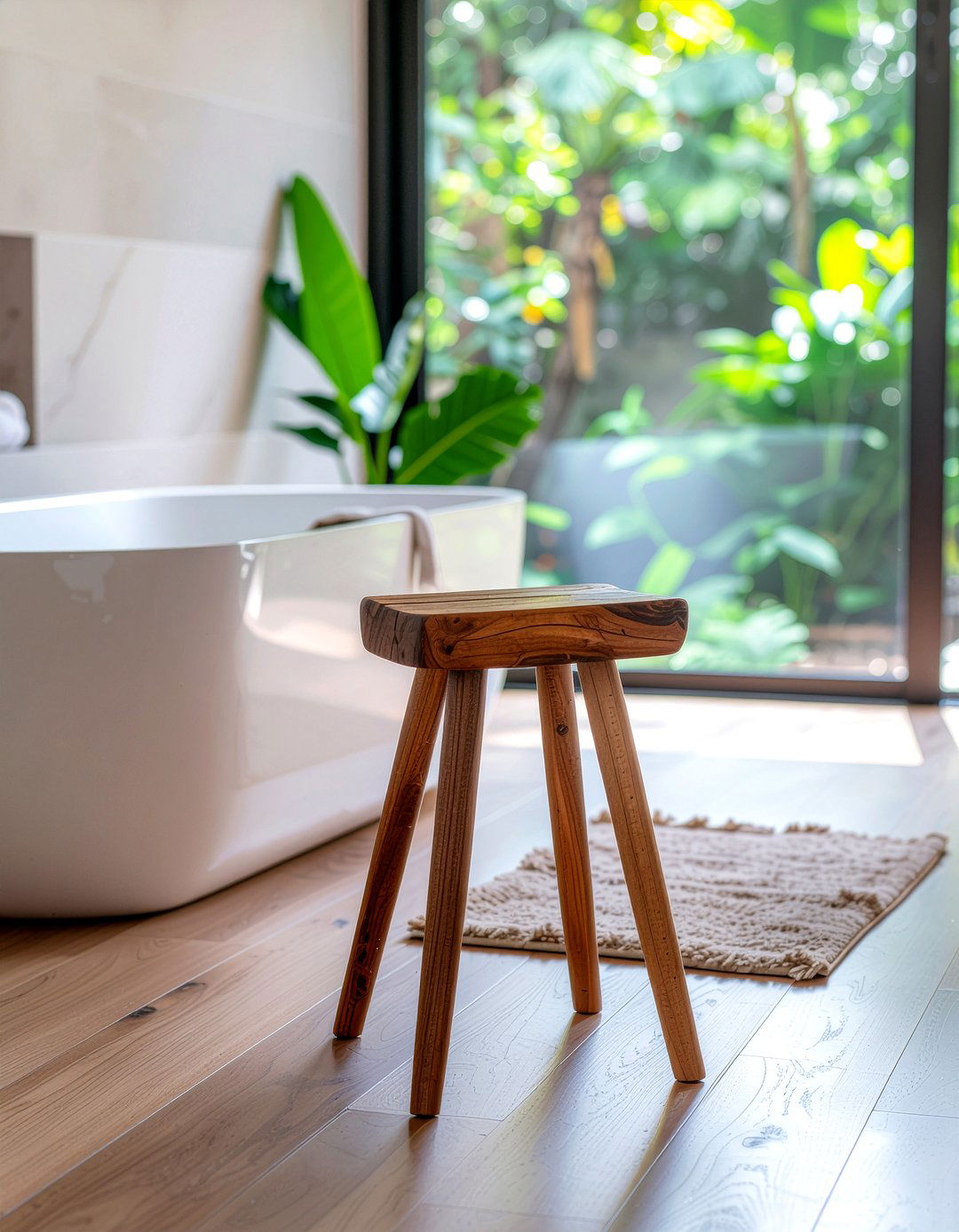 Teak Wood Stool - 30 relaxing bathroom ideas