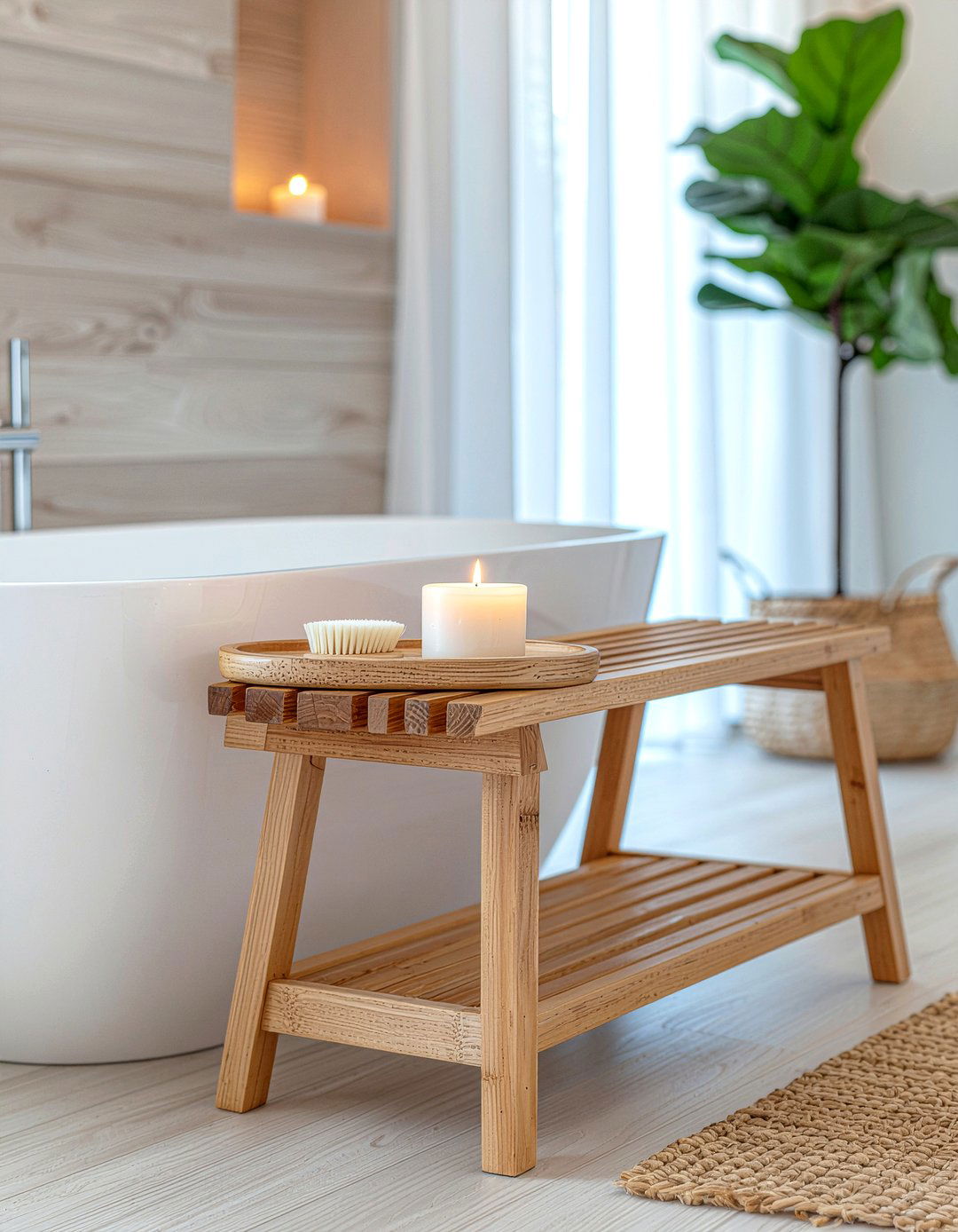 Teak bathroom bench - 30 bathroom bench seating ideas