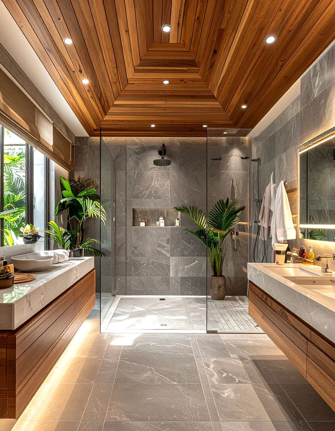 Teak bathroom ceiling - 30 wood ceiling bathroom ideas