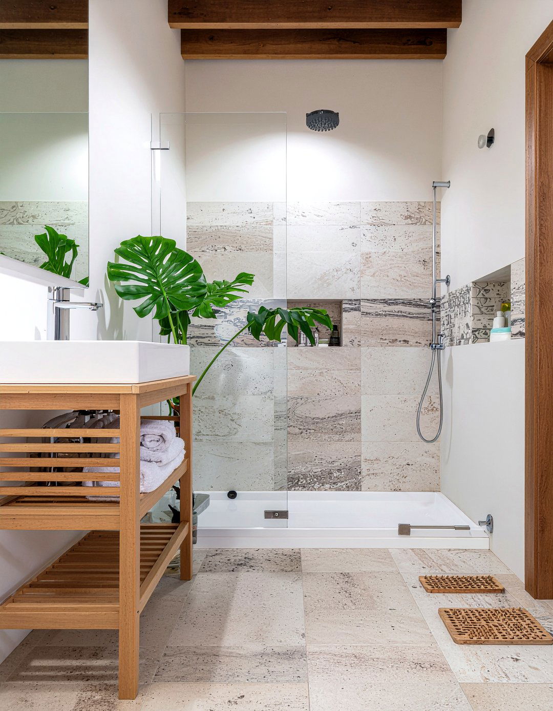 Teak bathroom storage unit - 30 bathroom etagere ideas