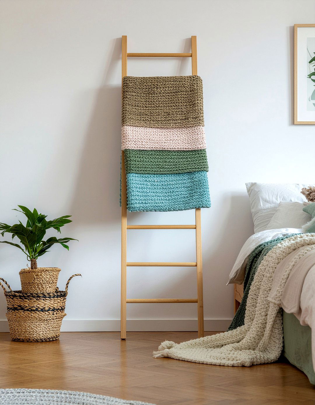 Teak blanket ladder - 30 bedroom teak furniture ideas