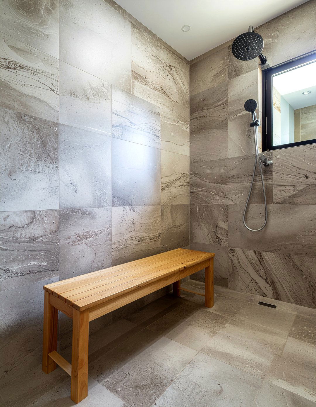 Teak shower bench - 30 hotel bathroom ideas