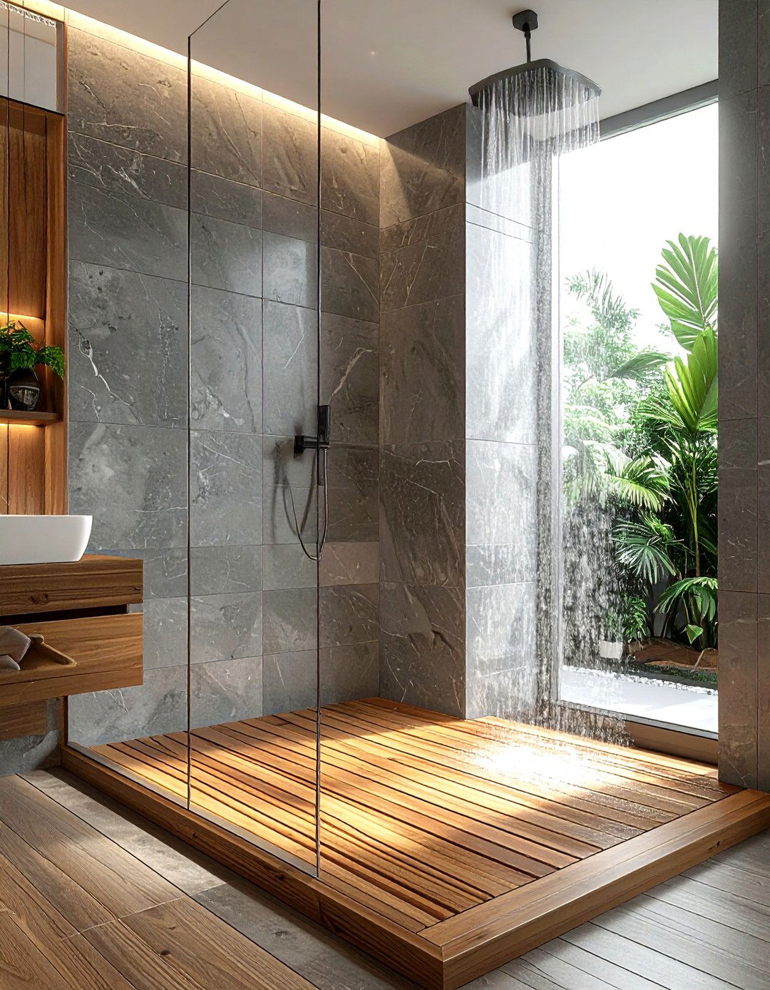 Teak shower floor - 30 wood accent bathroom ideas