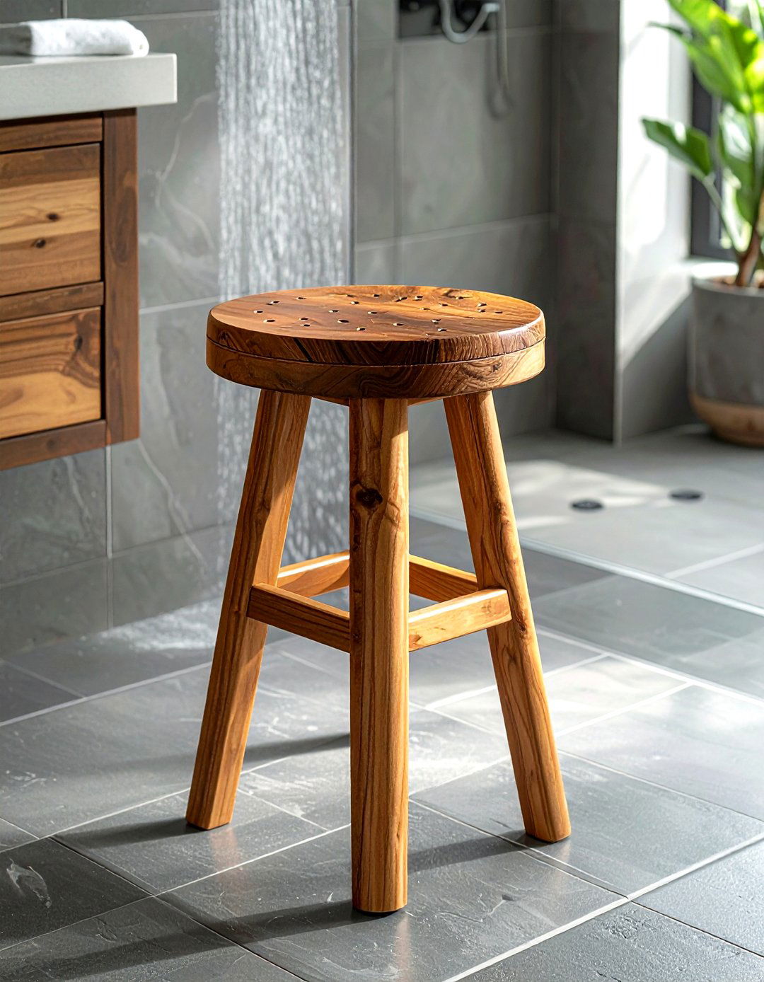 Teak shower stool - 30 bathroom seating arrangements ideas