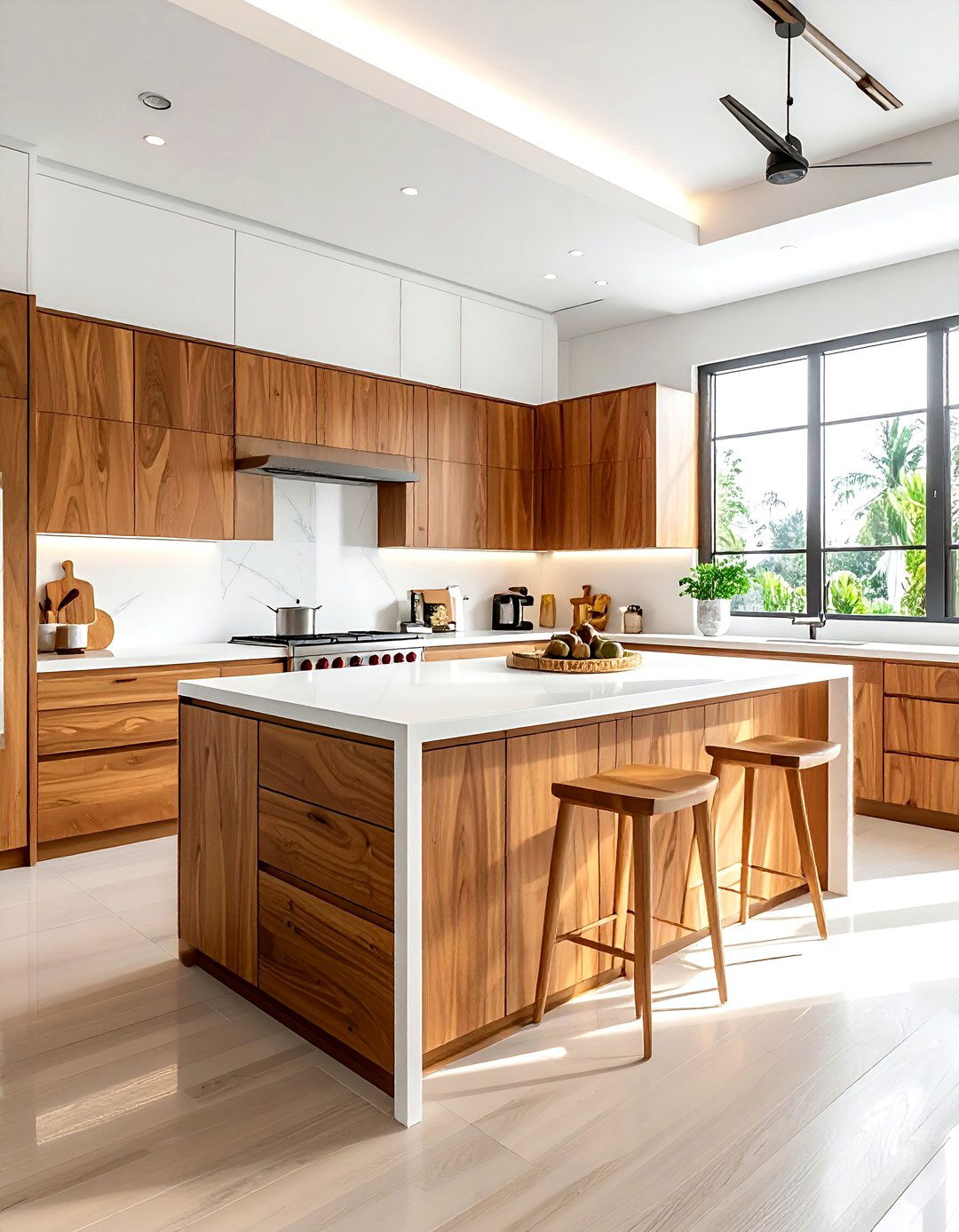 Teak wood and white kitchen - 30 brown and white kitchen ideas