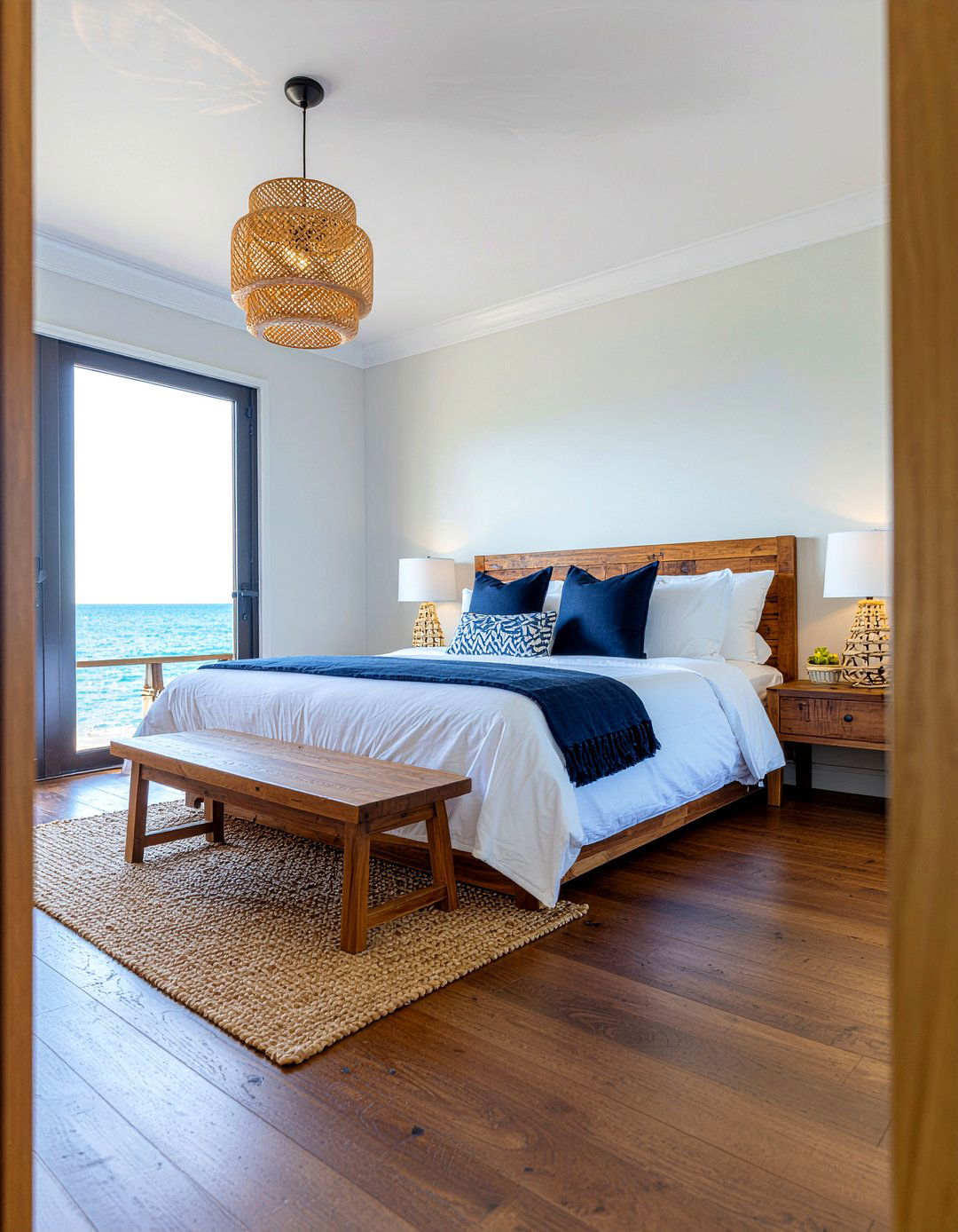 Teak wood bench - 30 nautical bedroom ideas