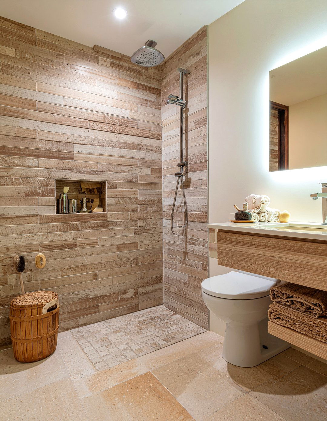 Teak wood shower tower - 30 bathroom caddy ideas