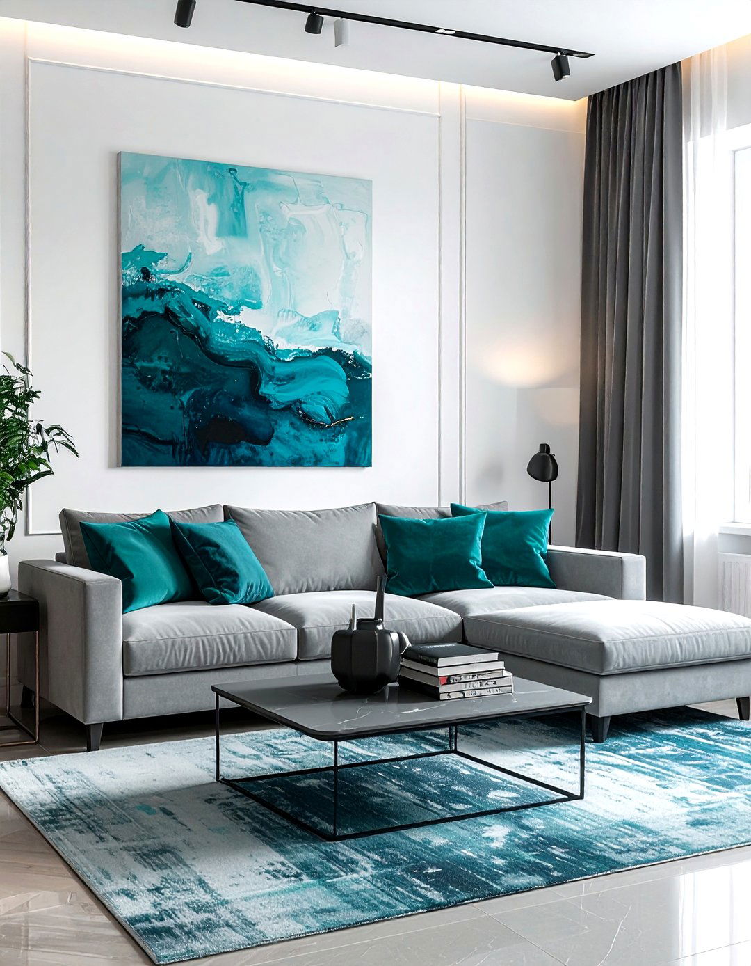 Teal Abstract Wall Art - 30 contemporary teal living room ideas