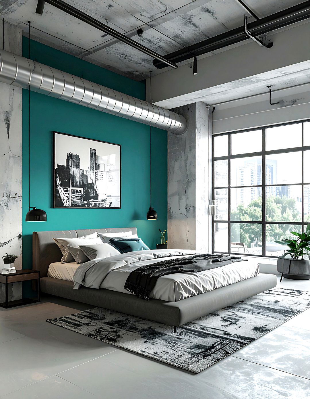 Teal Accent Wall Industrial Bedroom - 30 industrial teal bedroom ideas