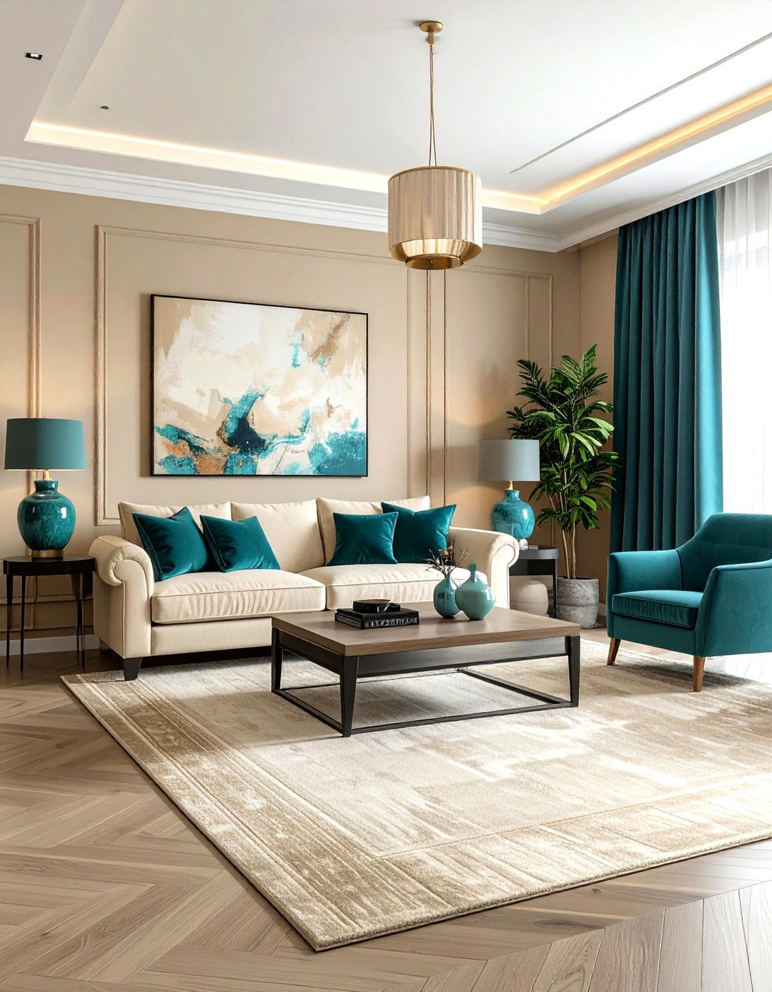 Teal And Beige - 30 modern teal living room ideas