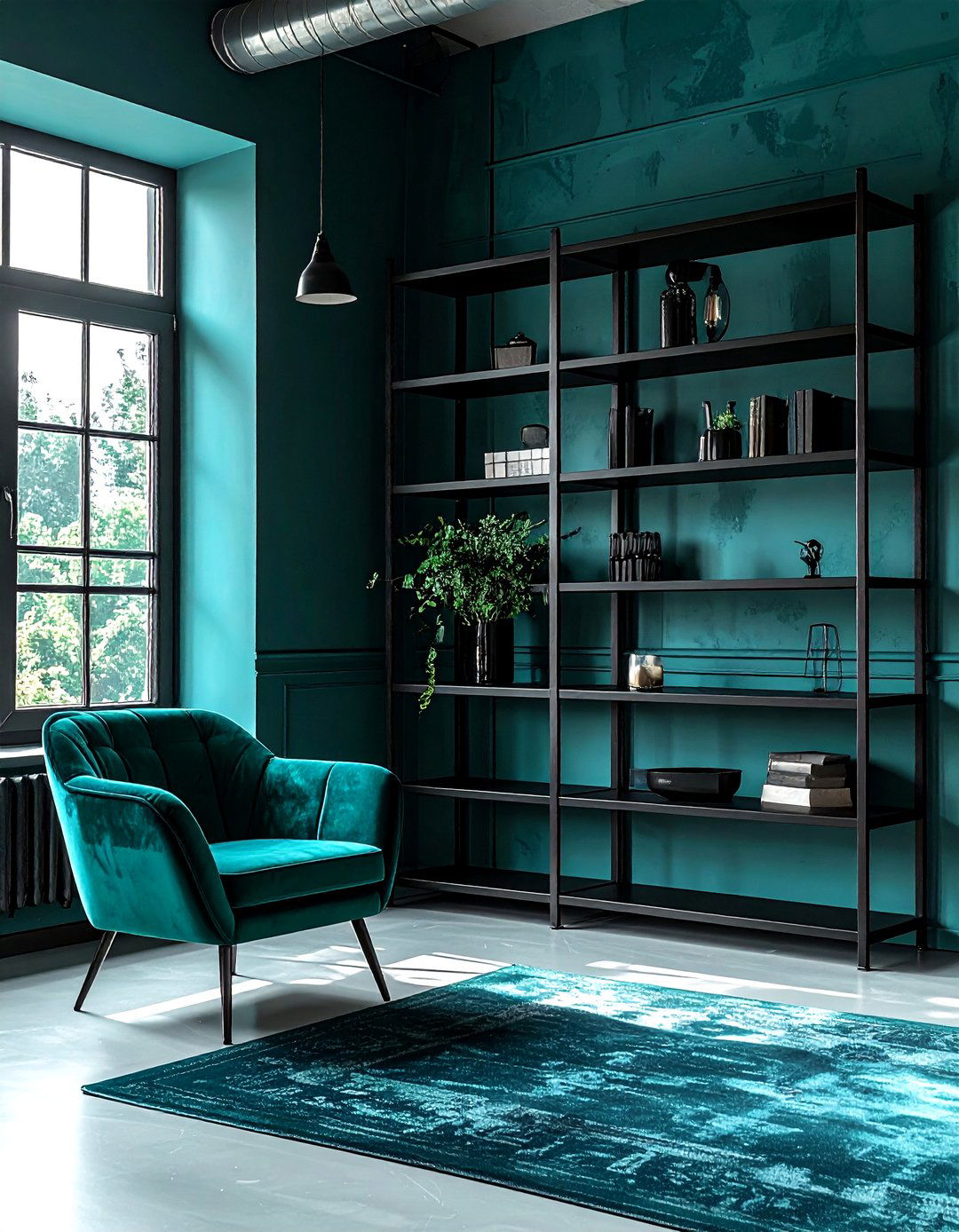 Teal And Black Industrial Interior - 30 industrial teal living room ideas