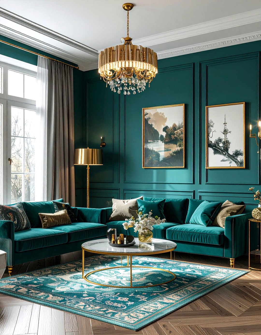 Teal And Brass Lighting - 30 cool teal living room ideas