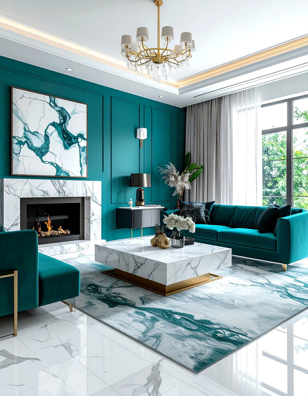Teal And Marble - 30 modern teal living room ideas