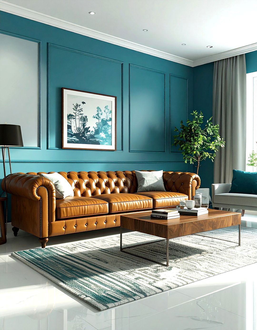 Teal And Tan Leather - 30 cool teal living room ideas