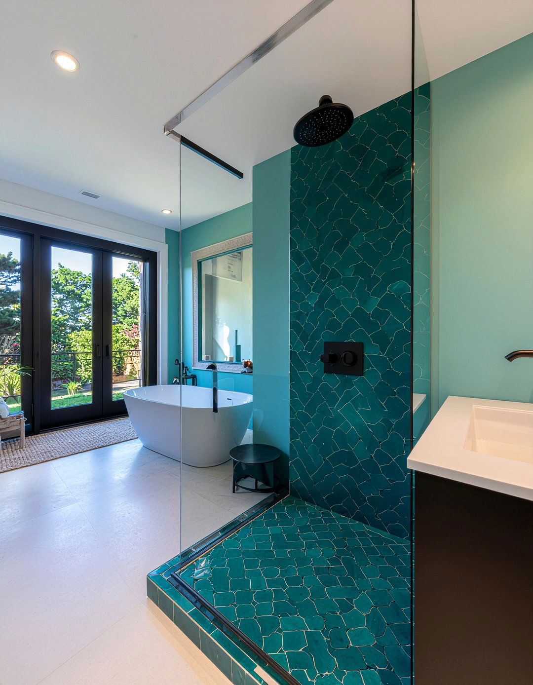 Teal Arabesque Shower - 30 arabesque tile bathroom ideas