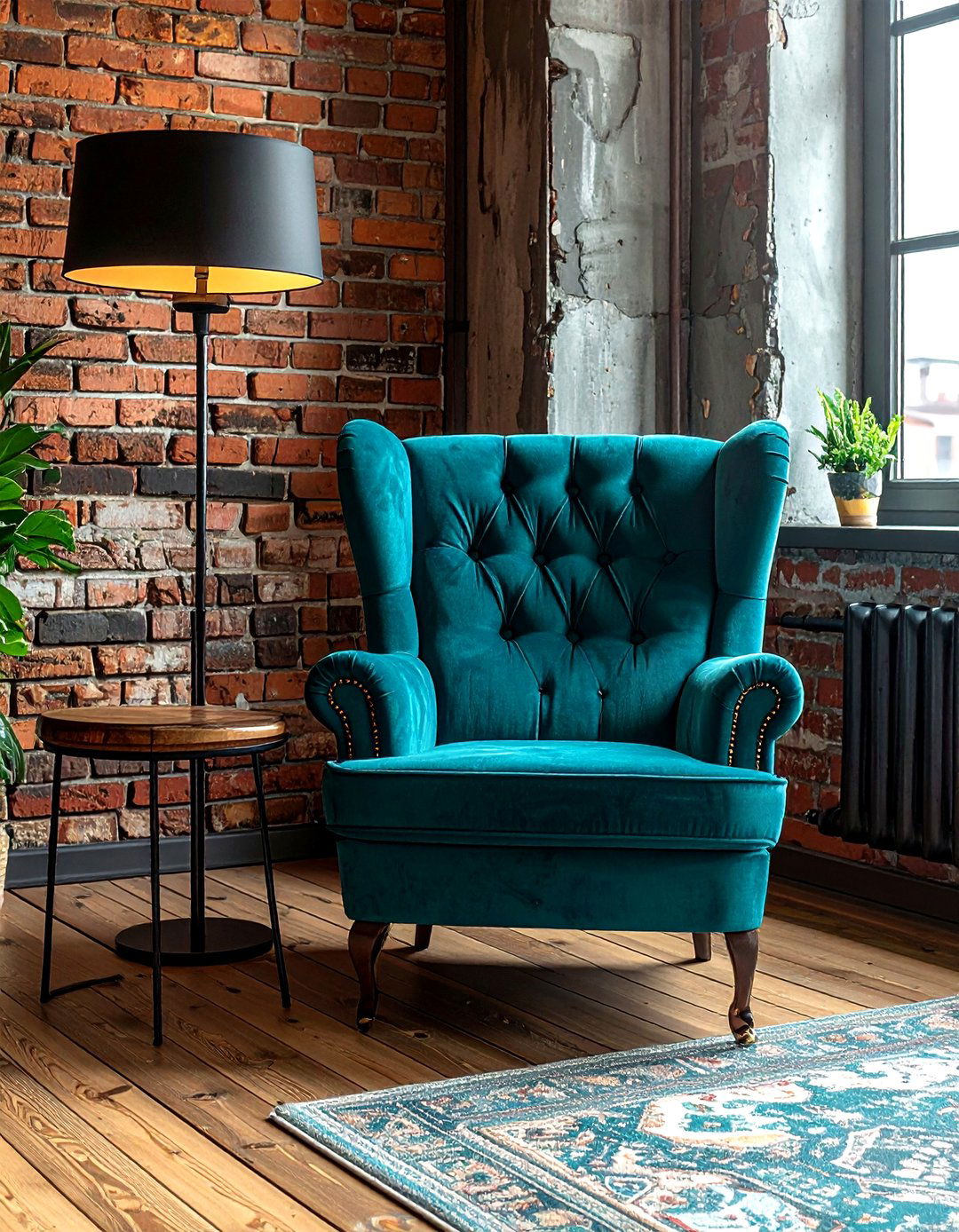 Teal Armchair Industrial Reading Nook - 30 industrial teal living room ideas