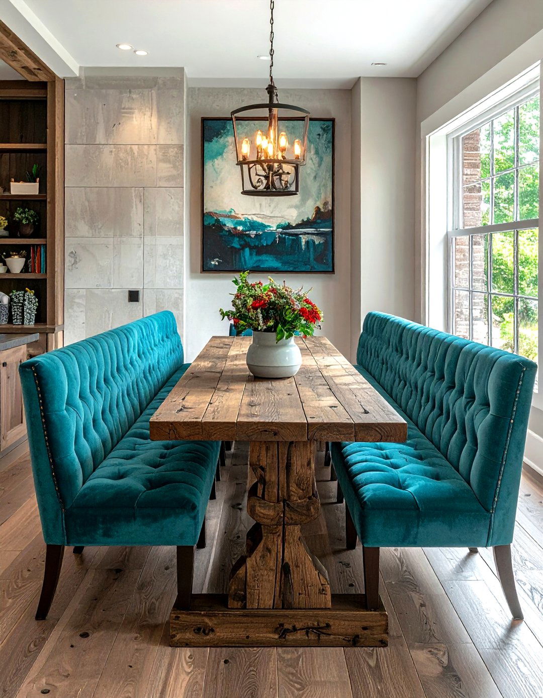 Teal Bench Seating - 30 teal dining room ideas