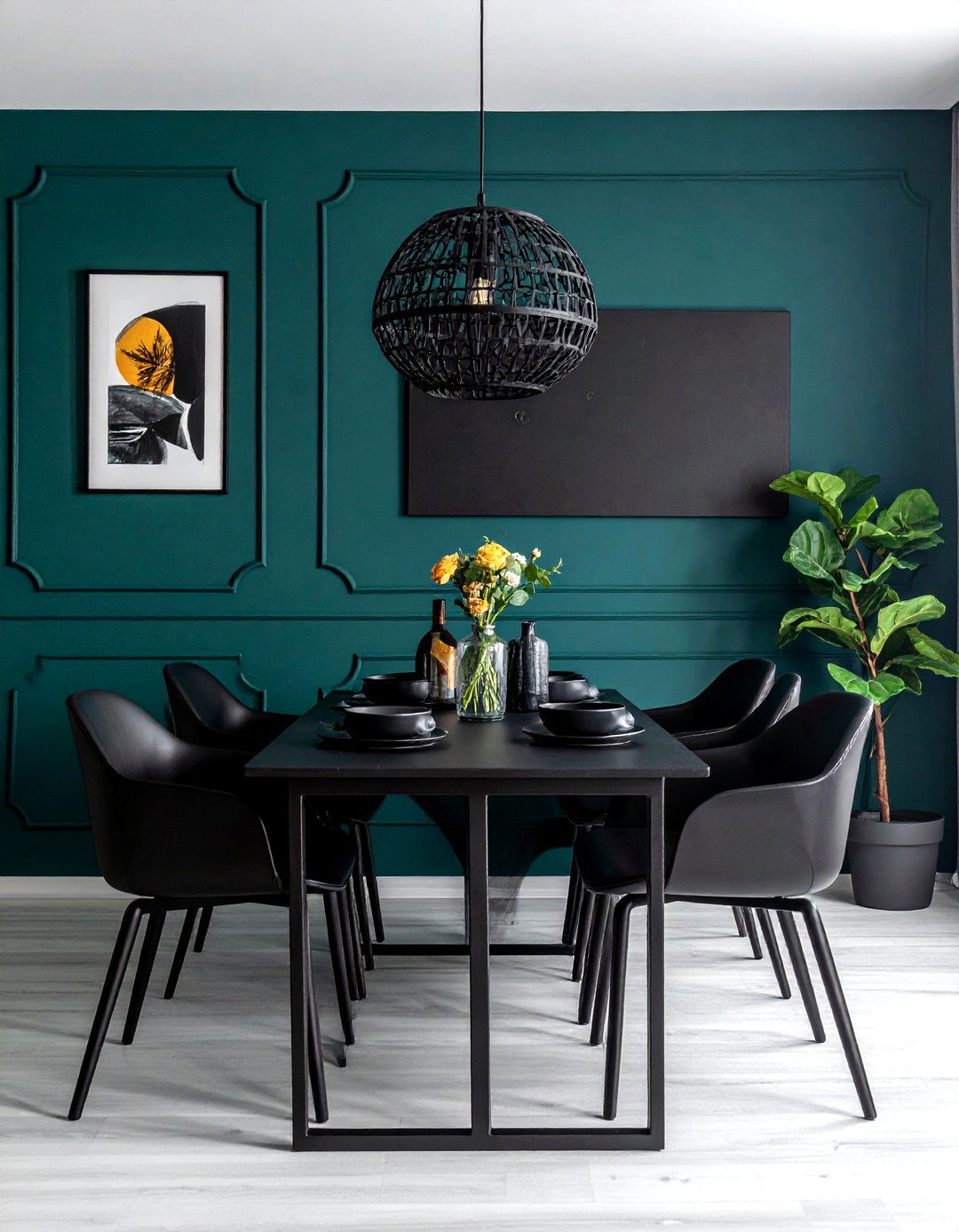 Teal Black Contrast - 30 teal dining room ideas