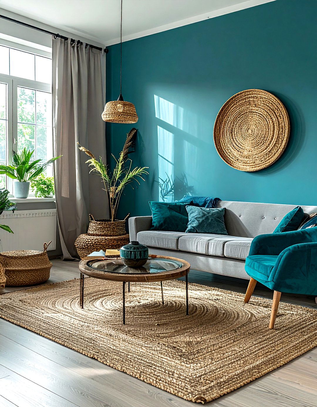 Teal Blue And Warm Gray Living Room - 30 blue and gray living room ideas