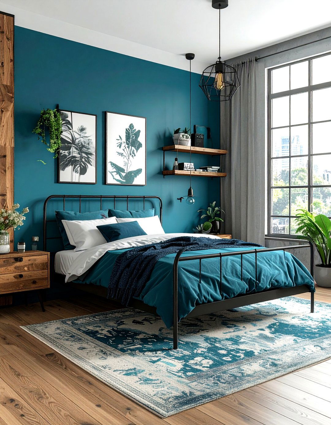 Teal Blue Industrial Accent - 30 industrial blue bedroom ideas