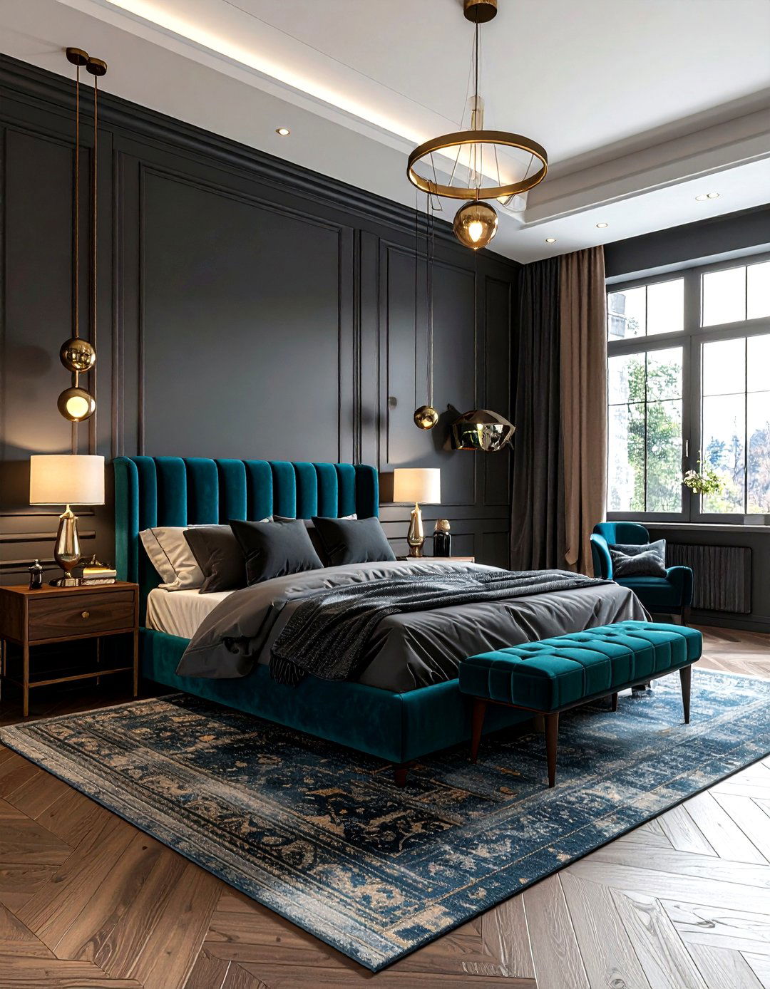 Teal Blue and Charcoal Gray - 30 blue and gray bedroom ideas