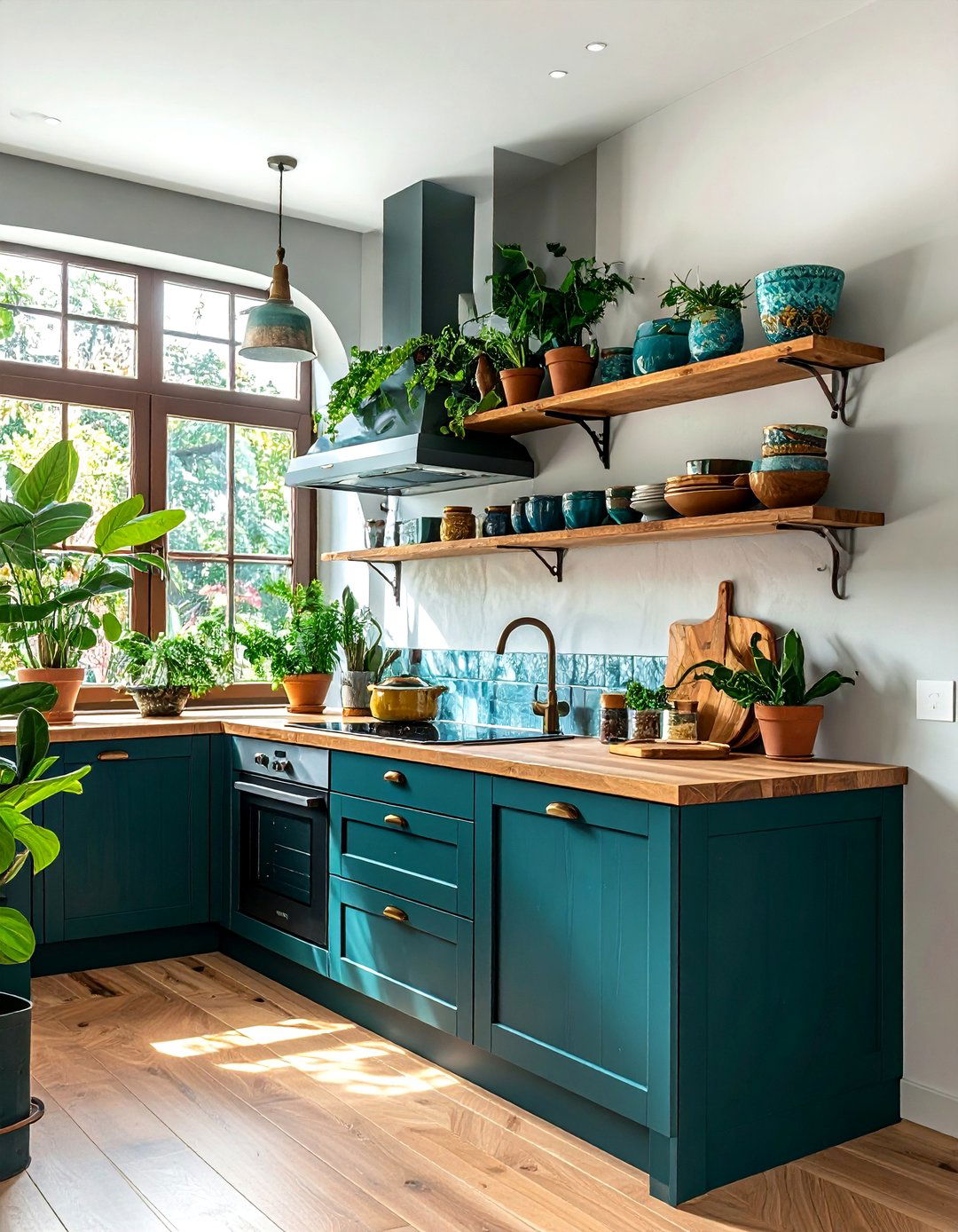 Teal Bohemian Kitchen - 30 blue kitchen decor ideas
