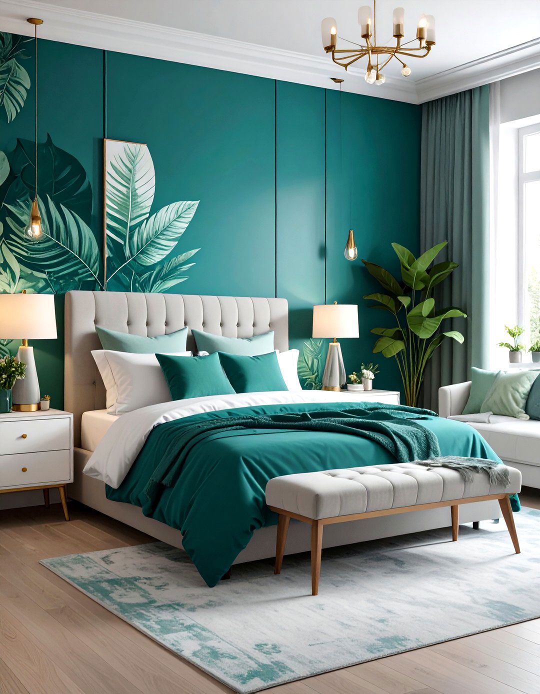 Teal Botanical Bedroom - 30 modern teal bedroom ideas