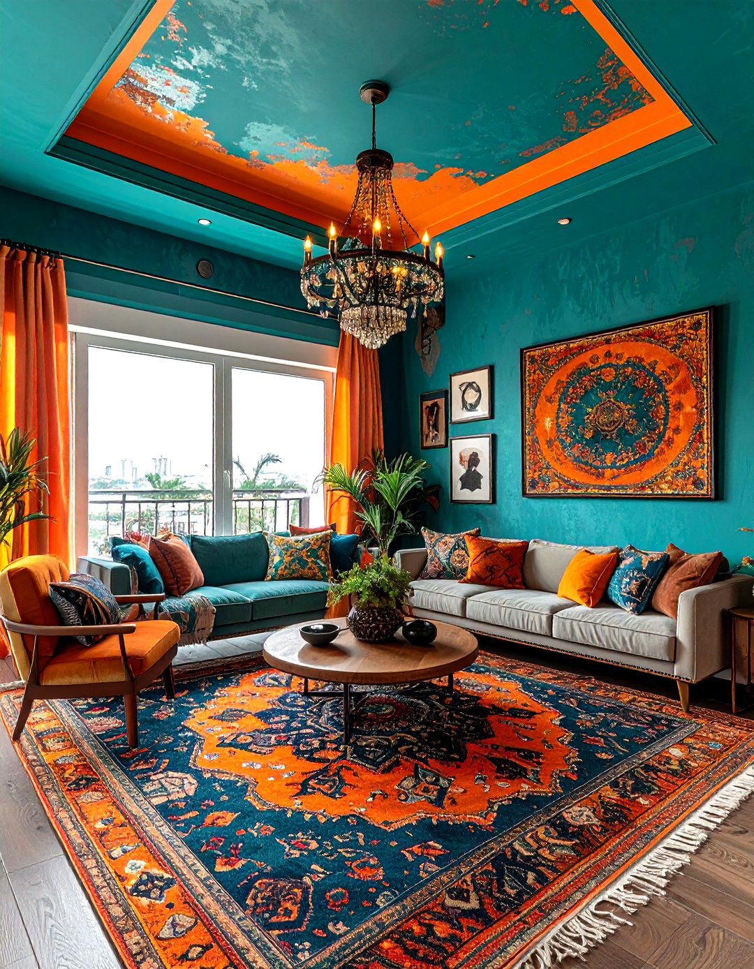 Teal Ceiling - 30 living room ceiling color ideas