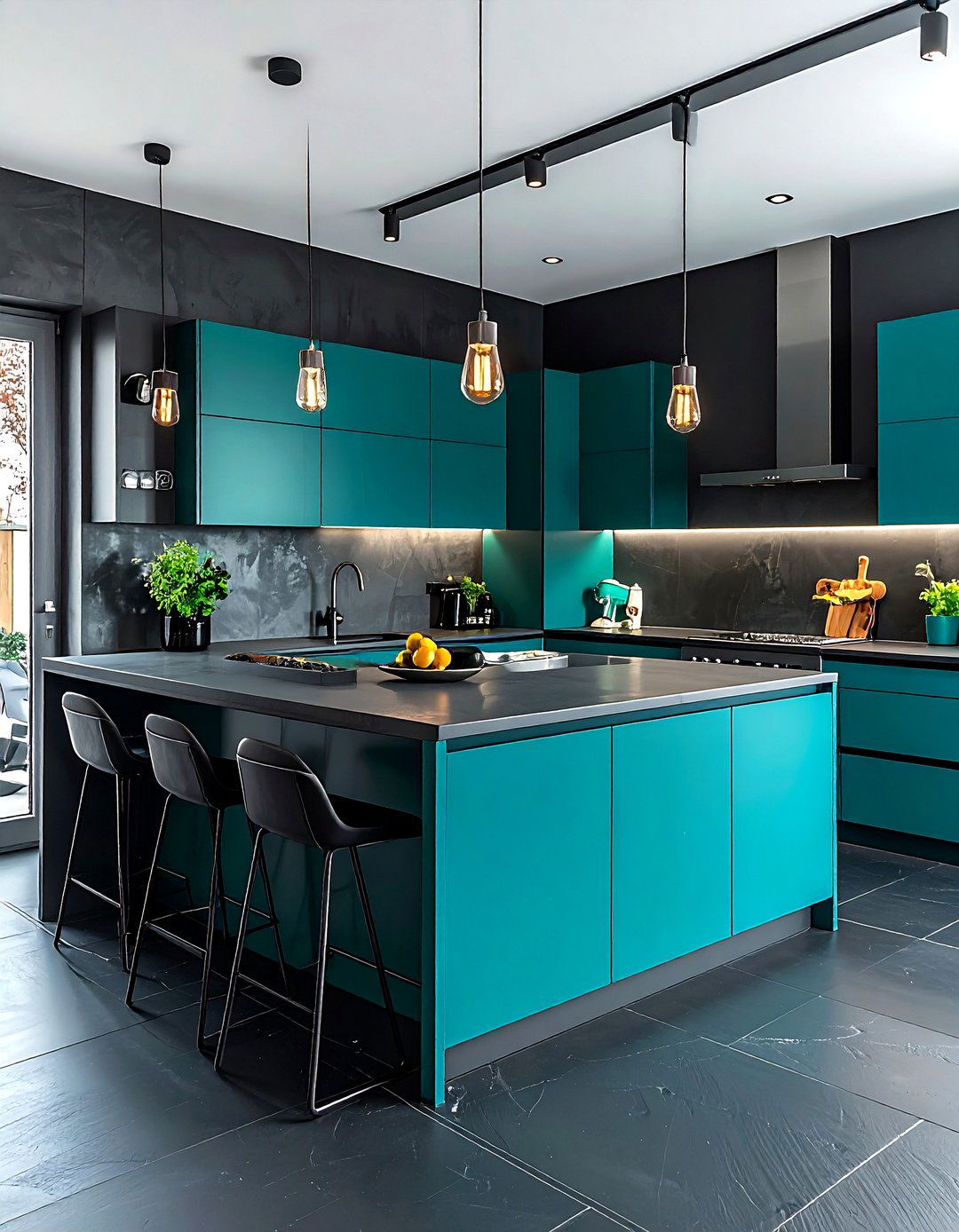 Teal Charcoal Gray Kitchen - 30 cool teal kitchen ideas