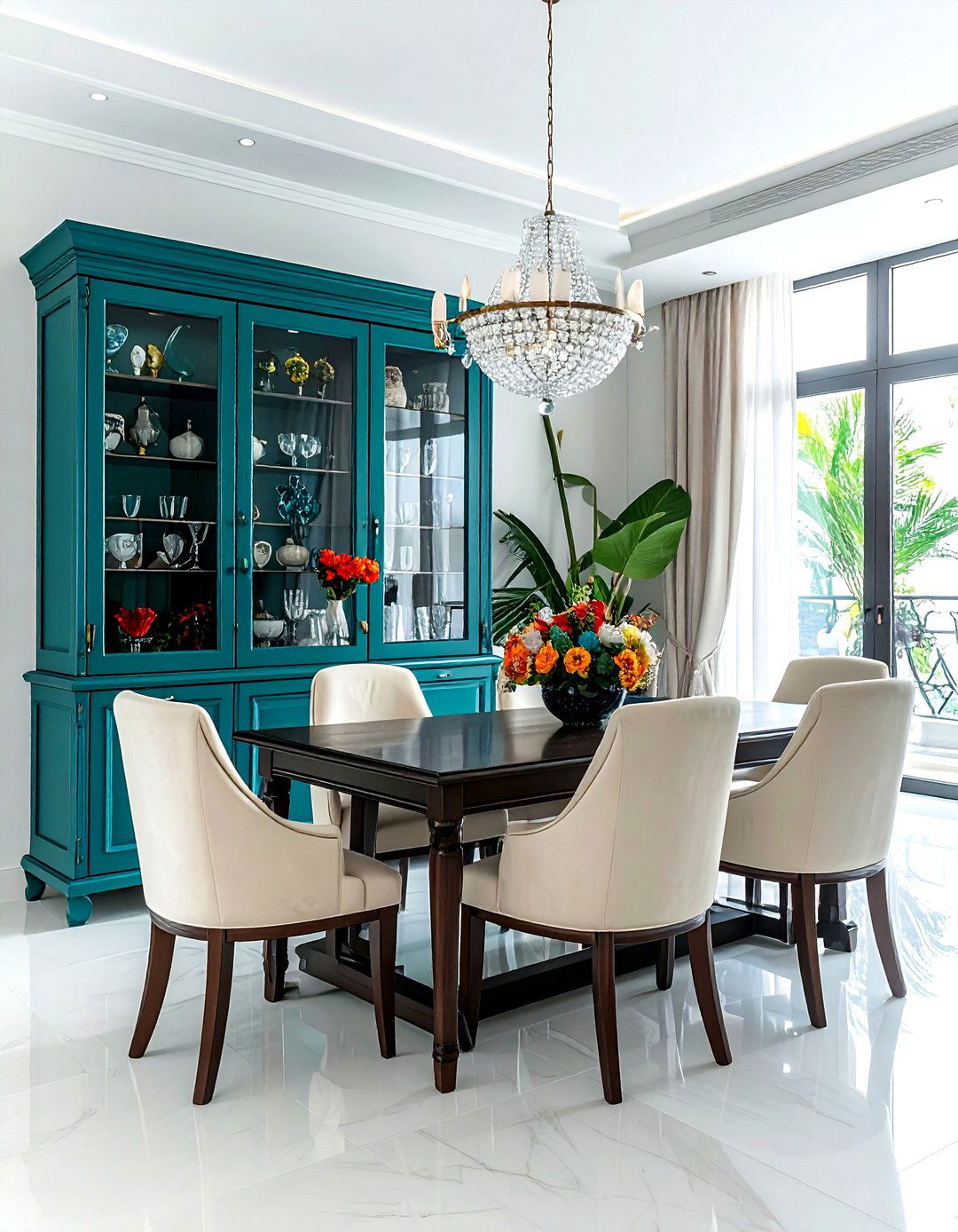 Teal China Cabinet - 30 painted dining room furniture ideas