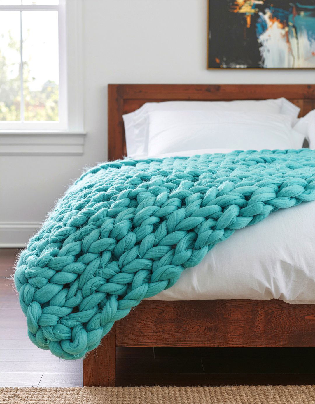 Teal Chunky Blanket - 30 bedroom chunky knit throws