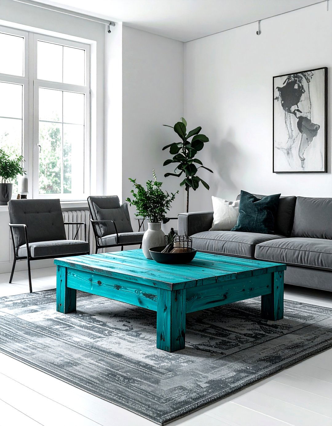 Teal Coffee Table Industrial Centerpiece - 30 industrial teal living room ideas