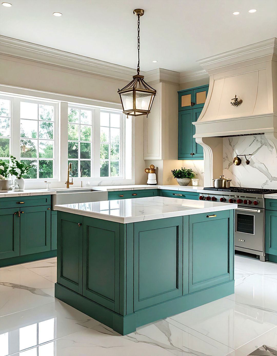 Teal Cream Traditional Kitchen - 30 cool teal kitchen ideas