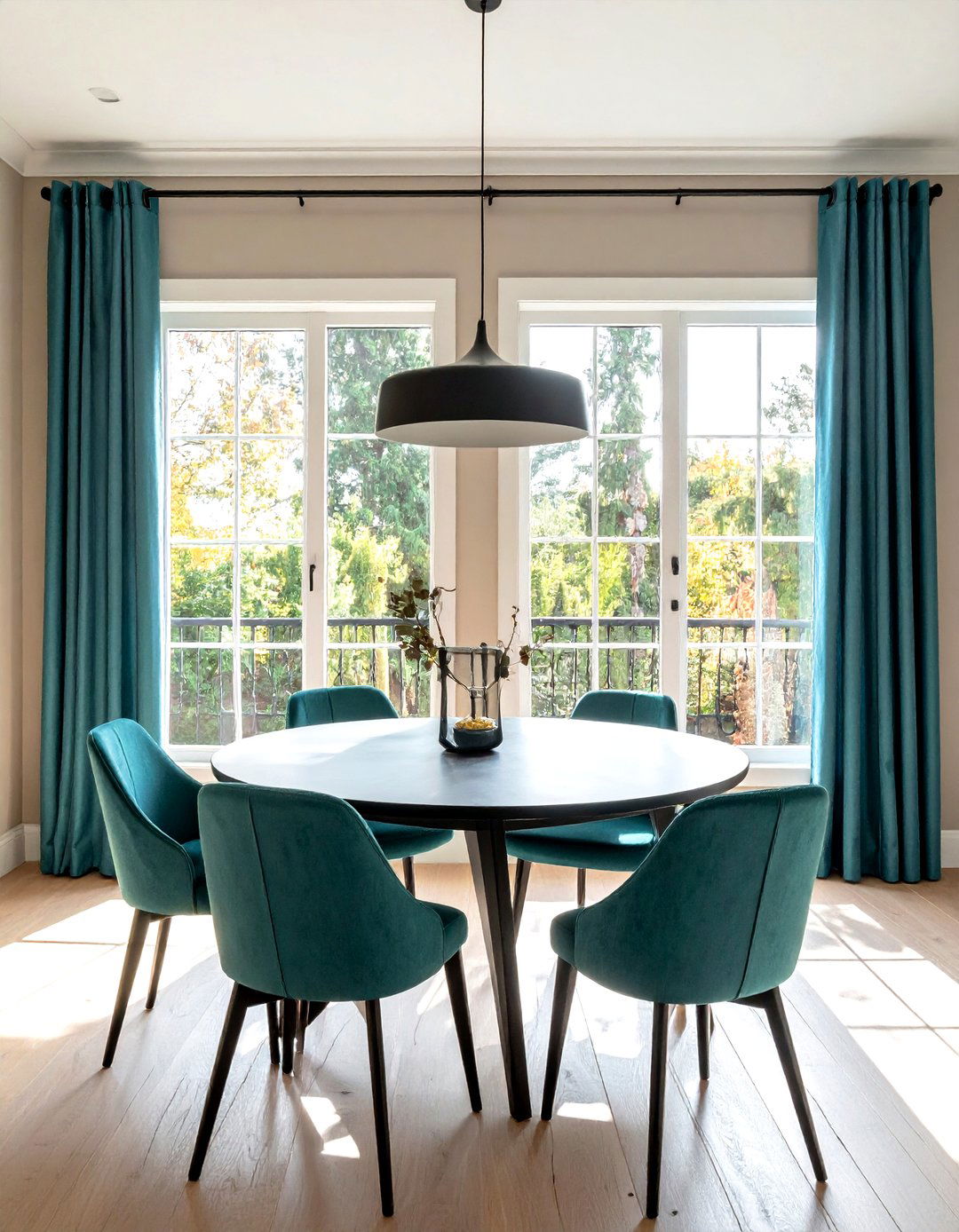 Teal Curtains - 30 teal dining room ideas