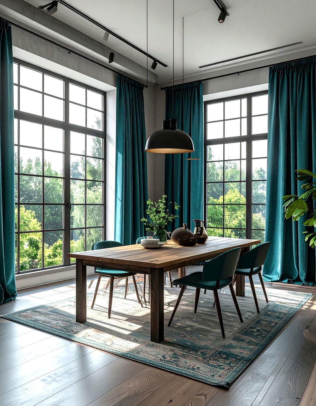 Teal Curtains Industrial Windows - 30 industrial teal living room ideas