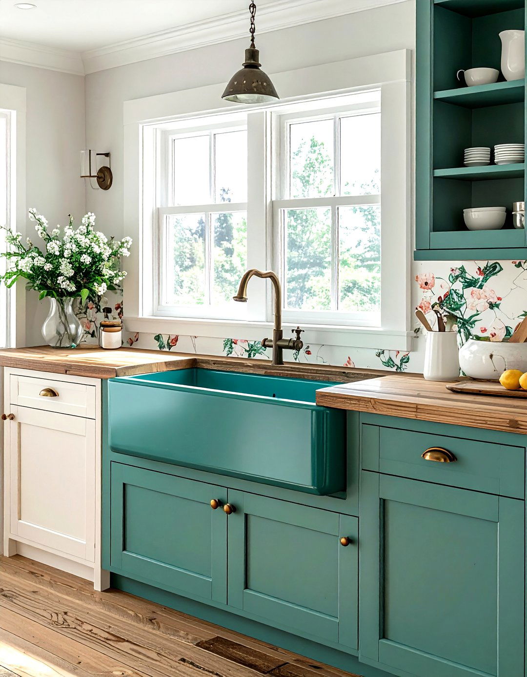 Teal Farmhouse Kitchen Sink - 30 cool teal kitchen ideas