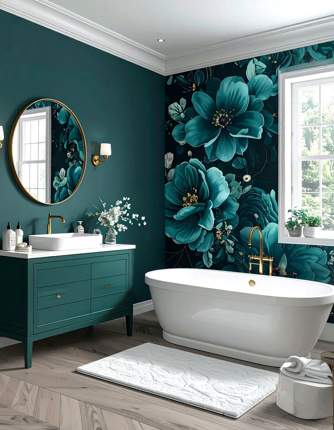 Teal Floral Bathroom Wallpaper - 30 teal bathroom ideas