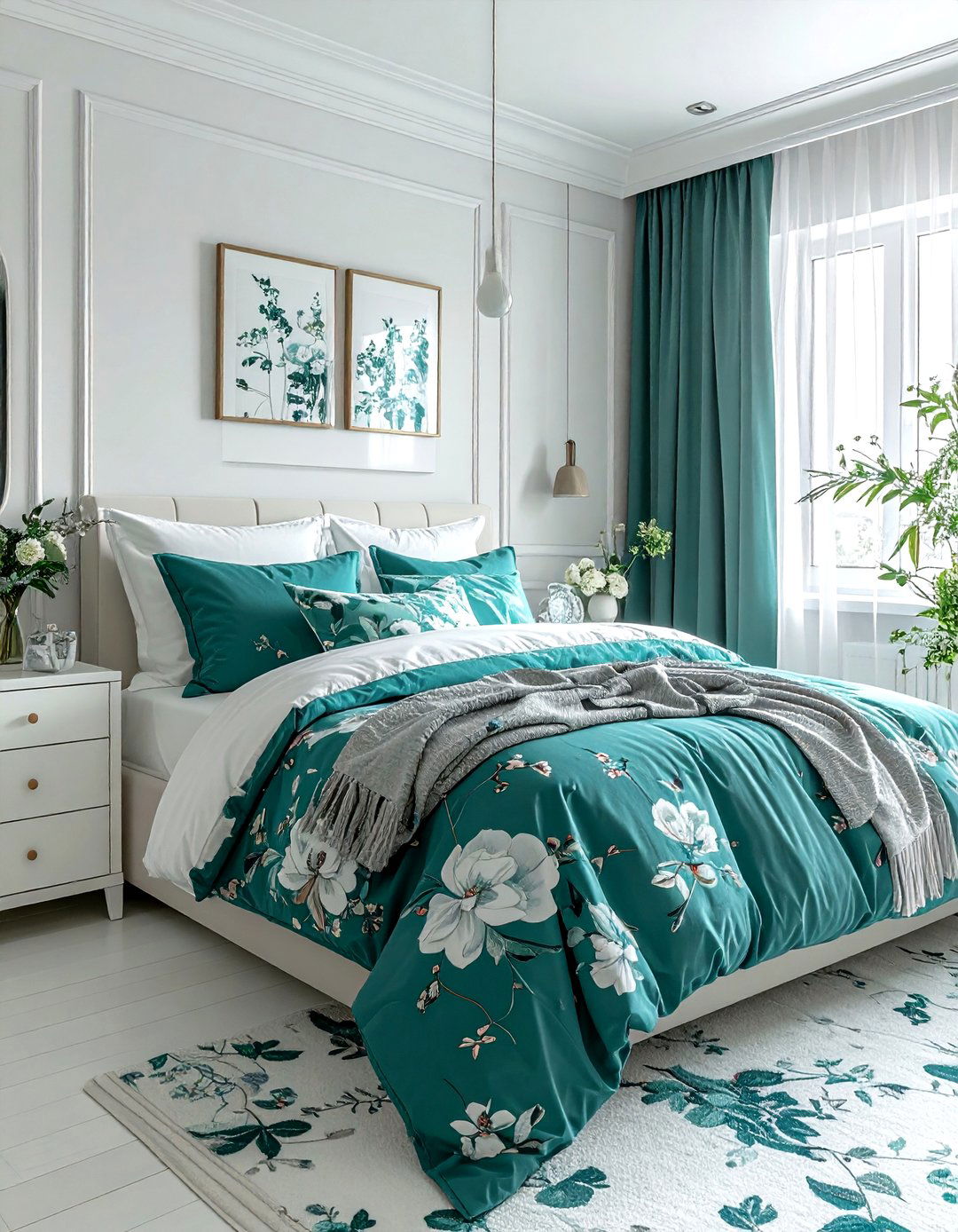 Teal Floral Bedroom - 30 teal bedroom ideas