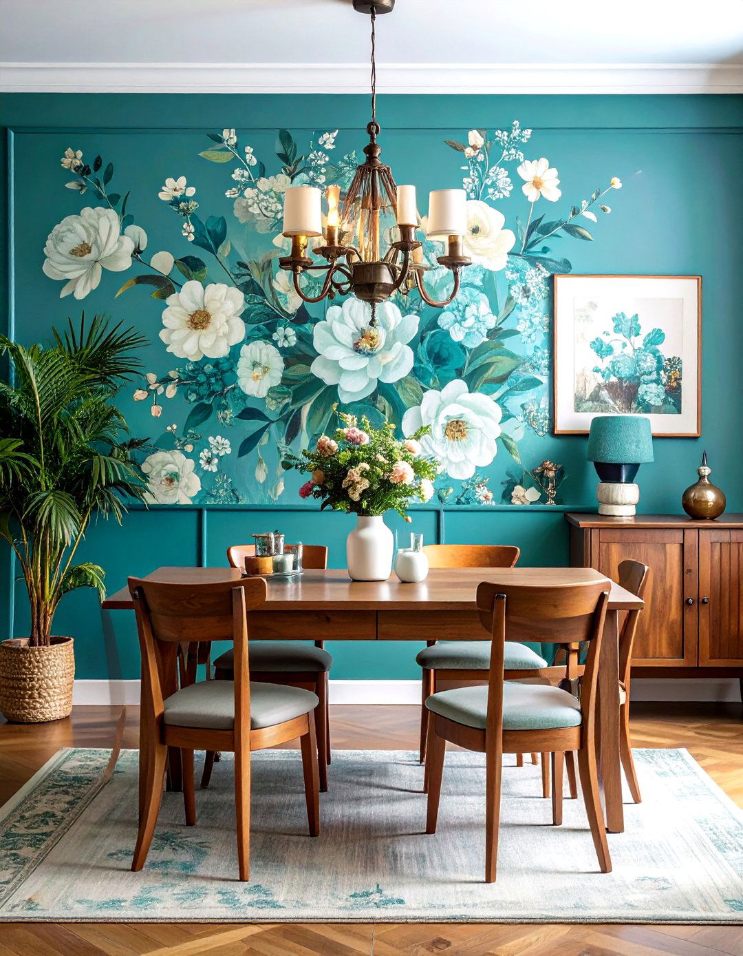 Teal Floral Wall Decor - 30 teal dining room ideas