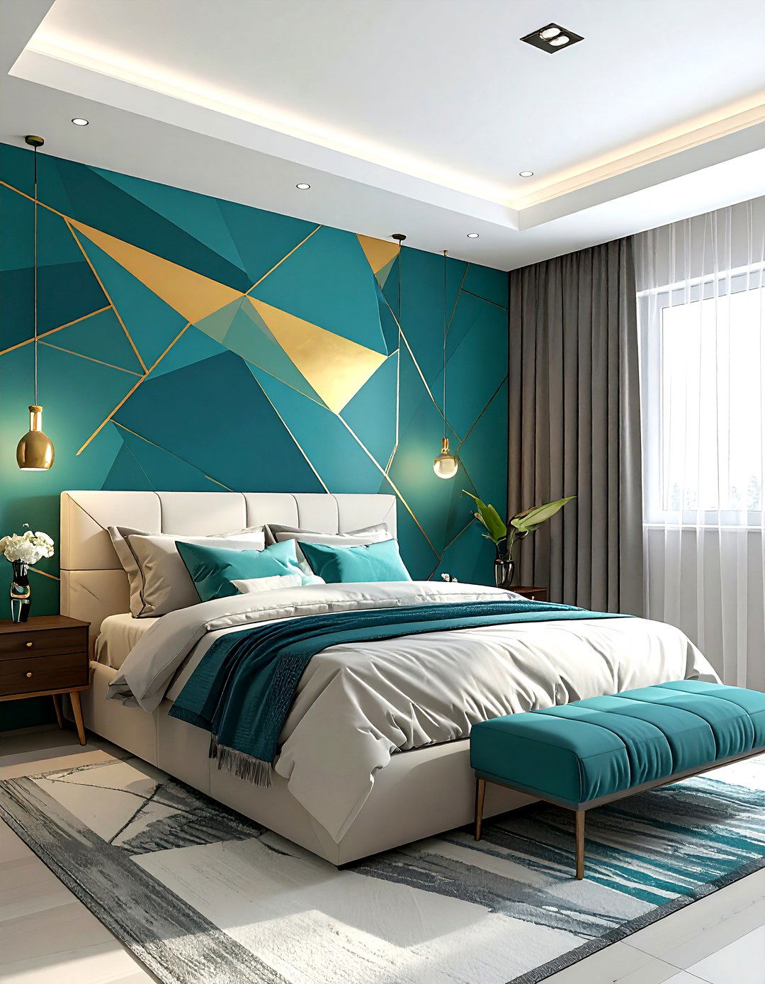 Teal Geometric Wallpaper Bedroom - 30 teal bedroom ideas