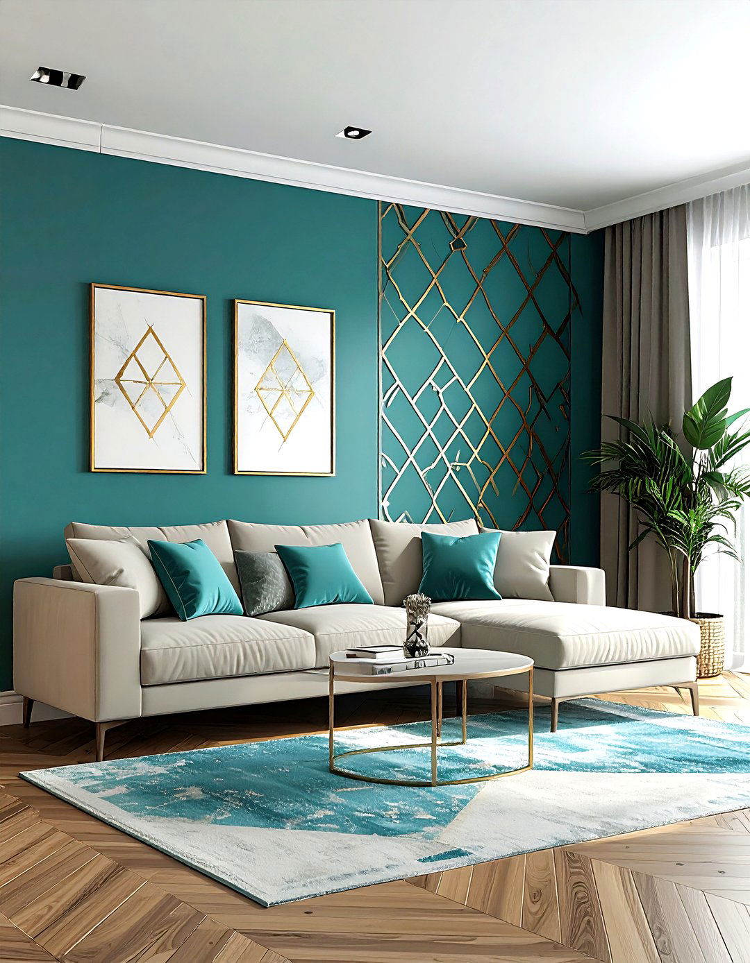Teal Geometric Wallpaper - 30 contemporary teal living room ideas