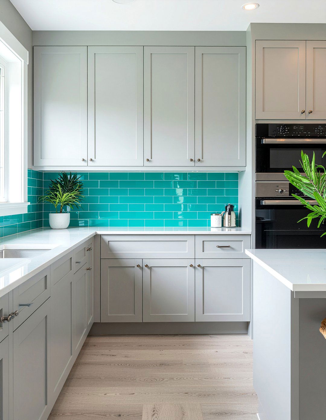 Teal Glass Subway Tile - 30 glass tile kitchen backsplash ideas