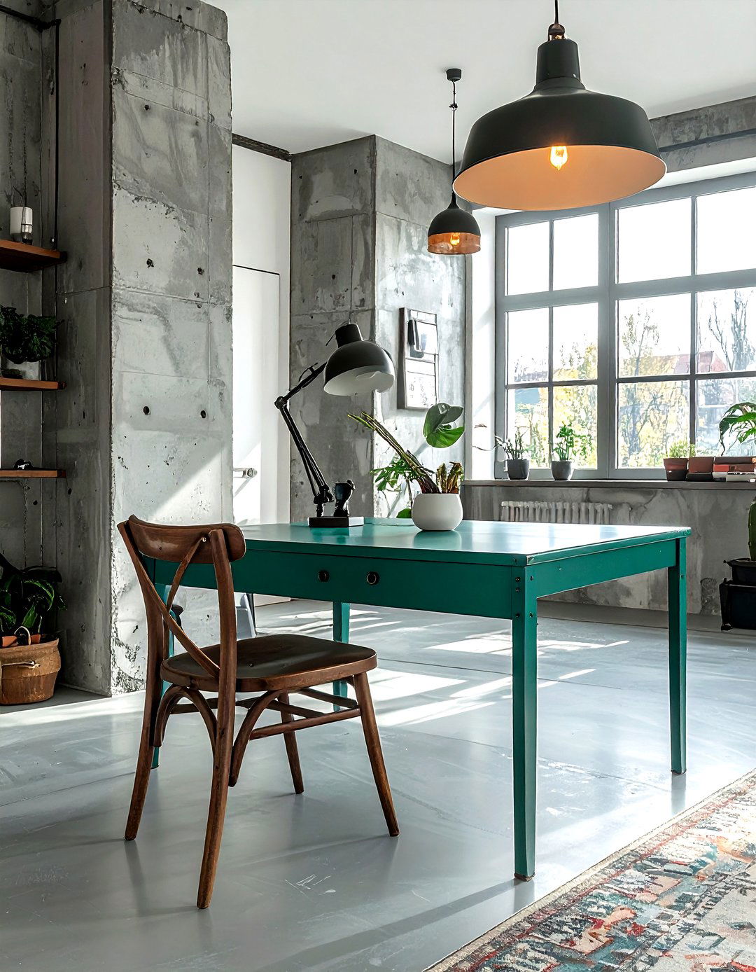 Teal Green Metal Desk - 30 industrial green living room ideas