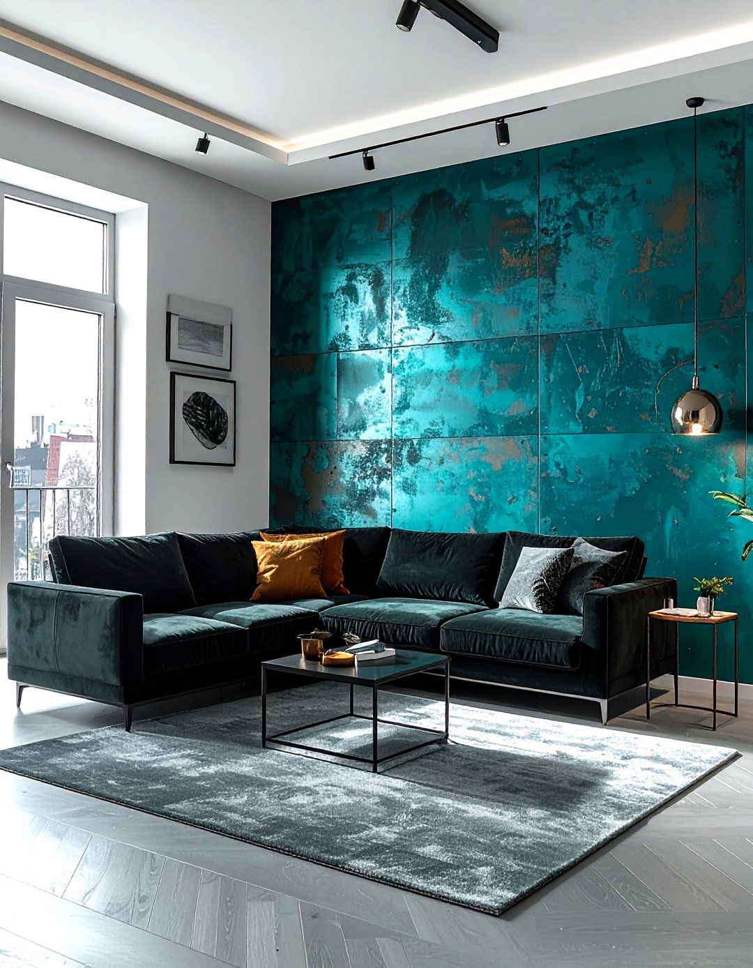Teal Industrial Pattern Wallpaper - 30 industrial teal living room ideas