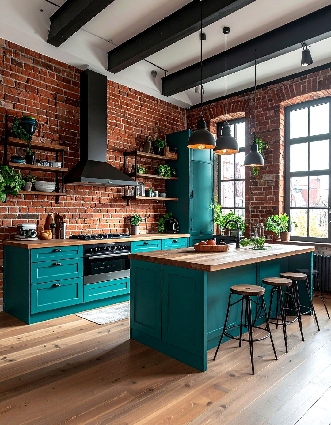 Teal Kitchen Exposed Brick - 30 cool teal kitchen ideas